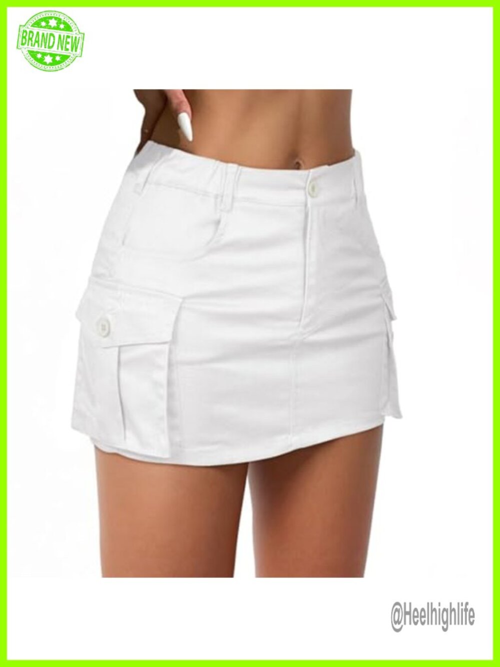 Low Waist Cargo Denim Mini Skirt with Pockets Y2K Button Bodycon